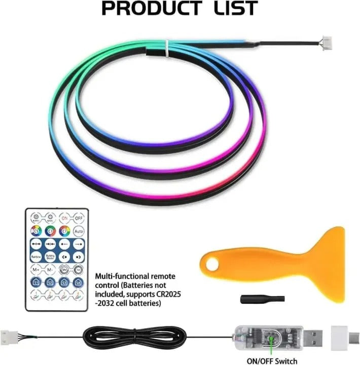 LED Ambient Light For Car Interior USB Decoration Atmosphere Neon RGB Rainbow Acrylic Strip APP Remote Control