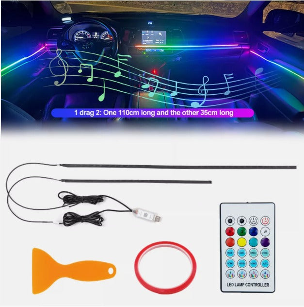 LED Ambient Light For Car Interior USB Decoration Atmosphere Neon RGB Rainbow Acrylic Strip APP Remote Control