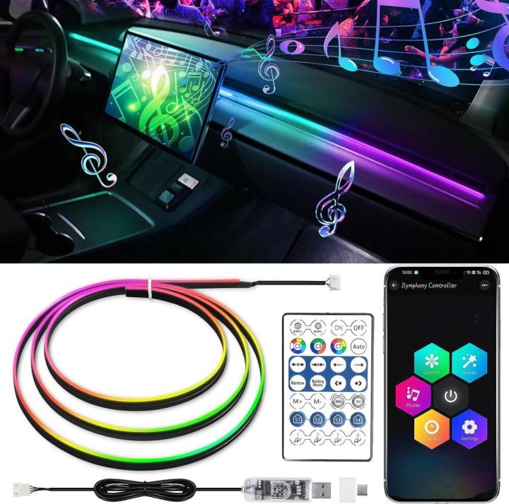 LED Ambient Light For Car Interior USB Decoration Atmosphere Neon RGB Rainbow Acrylic Strip APP Remote Control