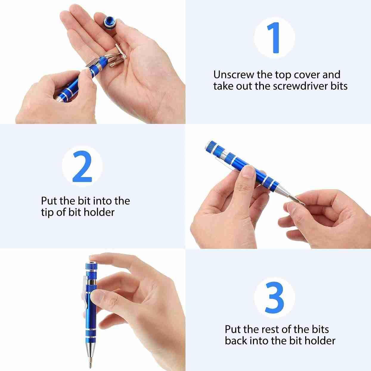 8 In 1 Screwdriver Pen Set Magnetic Tip Mini Stainless Steel Precision Screw