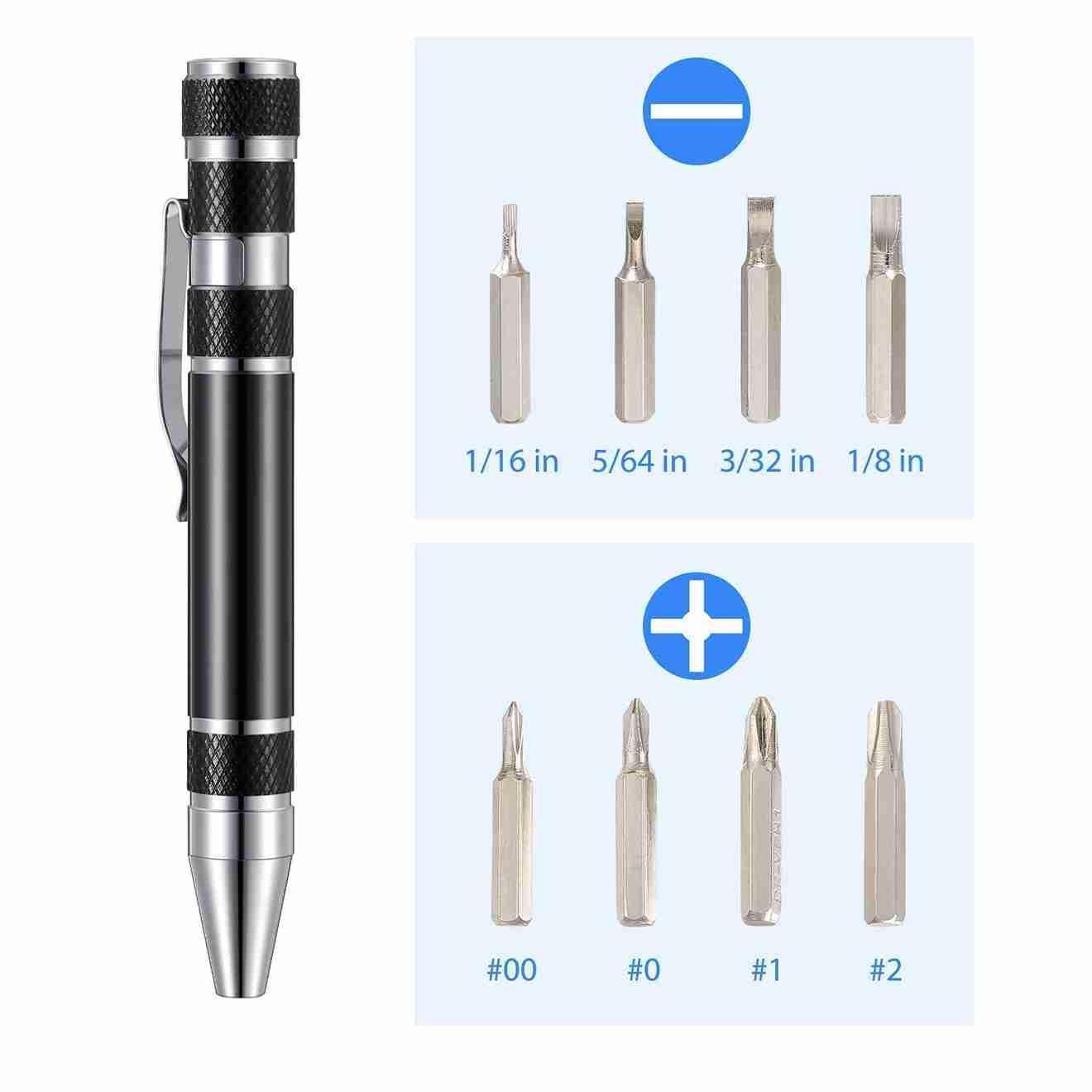 8 In 1 Screwdriver Pen Set Magnetic Tip Mini Stainless Steel Precision Screw