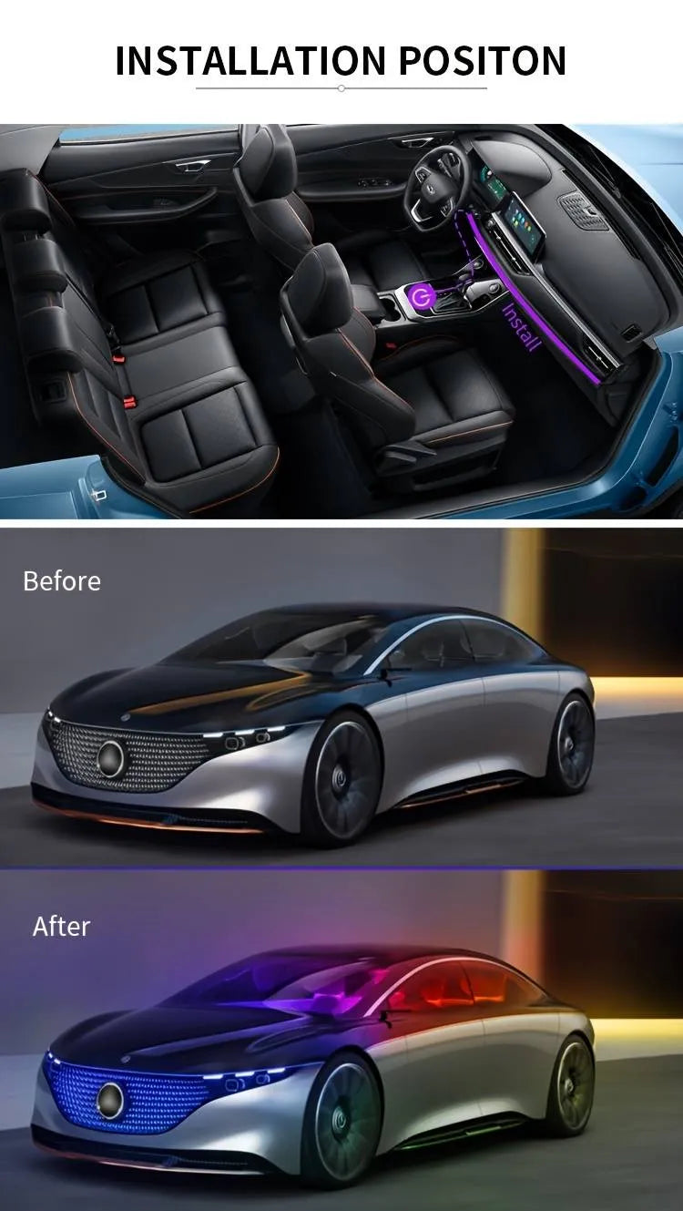 LED  Ambient Light For Car Interior USB Decoration Atmosphere Neon RGB Rainbow Acrylic Strip APP Remote Control